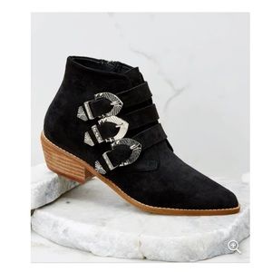Black suede buckled booties